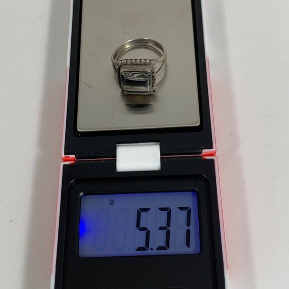 VTG 925 S/S Ring Dotted Banded Black Zebra Agate Square Stone SZ 9 WT 5.37G - Picture 4 of 7